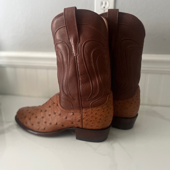 Tecovas Brown Ostrich Leather Cowboy Boots - Picture 3 of 4